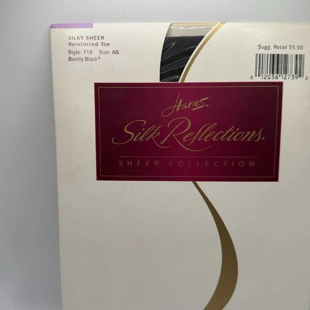 Hanes Silk Reflections Sheer Collection Pantyhose Reinforced Toe AB Barely Black